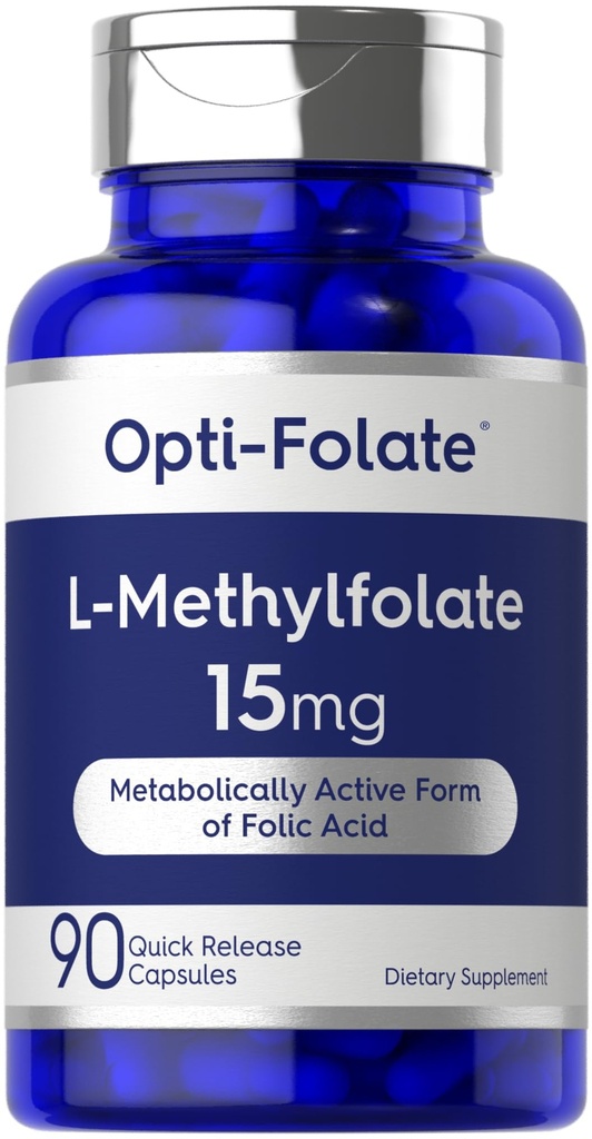 Carlyle L Methylfolate 15mg TENIDO 90 Capsules TEN Max Potency TEN Optimizado y Activado ← Non-GMO, Gluten Free TEN Methyl Folate, 5-MTHF ANTE por Opti-Folate