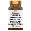 tnvitamins Turmeric " Complejo Boswellia (180 cápsulas) con Ginger Root, Bromelain, " Black Pepper Extract ← Joint-Ease Fórmula: Powerful Joint Support Suplemento* Silencio producido en EE.UU.