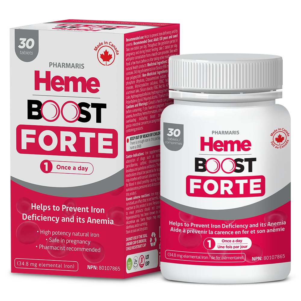 Hemeboost Forte 34.8 mg (696 mg Heme Iron) I 30 Tablets I High Potency Natural Iron Supplement I High Absorption > Gentle on Stomach I I I Iron Pills for Adults & Safe for Use in Pregnancy