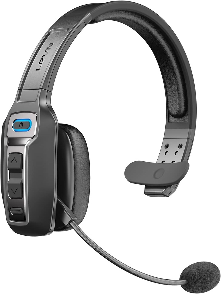 Auriculares Bluetooth LEVN con micrófono, Auricular Bluetooth Trucker con botón AI Noise Cancelando &amp; Mute, Auriculares Inalámbricos en el oído 60 Hrs Tiempo de trabajo, para Trucker Home Office Remote Work Zoom