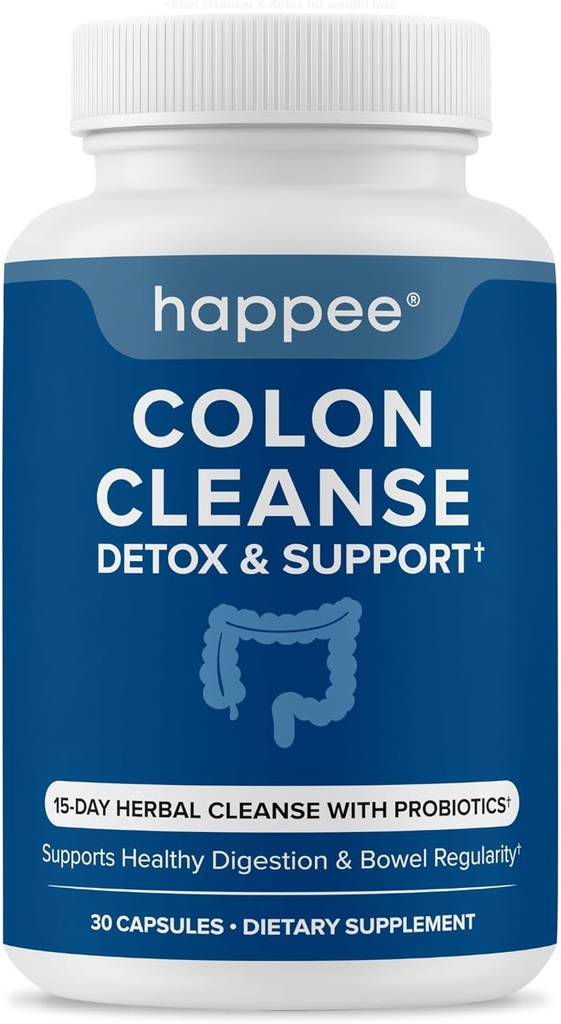 Happee Colon Cleanser " Detox for Weight Loss Support - 15 Day Colon Píldoras limpias & Gut Soporte Probióticos Hombre Mujeres - Fast Natural Laxatives Constipation Relief