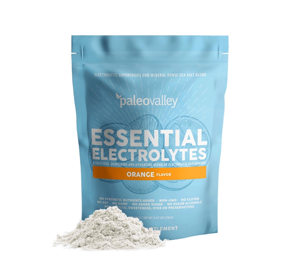 Paleovalley Electrolitos Esenciales Polvo - Full Spectrum Orange Electrolyte Polvo para la hidratación, energía y recuperación muscular - No azúcar Añadido - 28 Serviciones