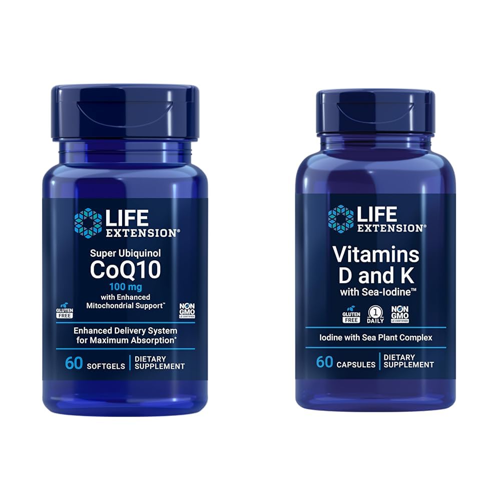 Super Ubiquinol CoQ10 con soporte mitocondrial mejorado " Vitaminas D y K con hielo marino, vitamina D3