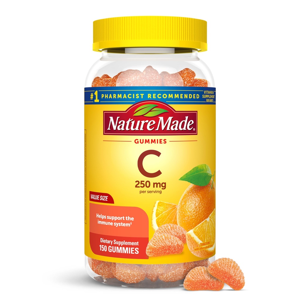 Nature Made Vitamina C 250 mg Por Serving, Suplemento dietético para Apoyo Inmunitario, Gummies de Vitamina C para Adultos, 150 Gummies, 75 Day Supply