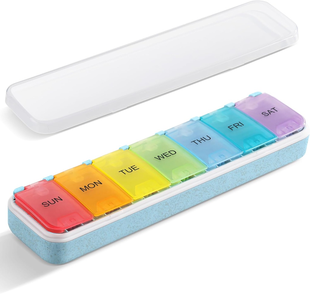 Zannaki Grain Fiber XL Organizador semanal de píldoras 7 días, Pop Open Large Travel Daily Pill Box, Moisture Proof Week Pill Holder Container, Artritis Friendly Medicine Case for Vitamin Medication Supplement