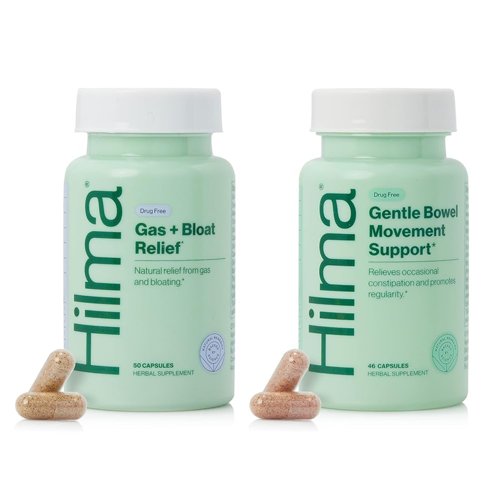 Hilma Natural Gas and Bloating Relief for Women, Doctor Formulado con Ingredientes Orgánicos, Limón Balm, Fennel y hoja de menta, 50 cápsulas Vegan
