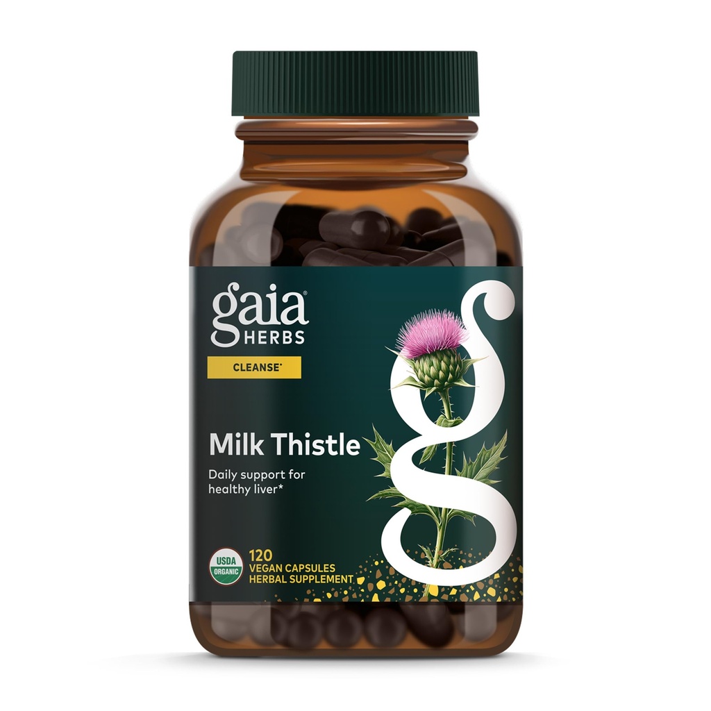 Gaia Herbs Milk Thistle - Suplemento de hígado " Cleanse Support for Helping to Maintain Healthy Liver Function* - 120 Vegan Capsules (40-Day Supply)