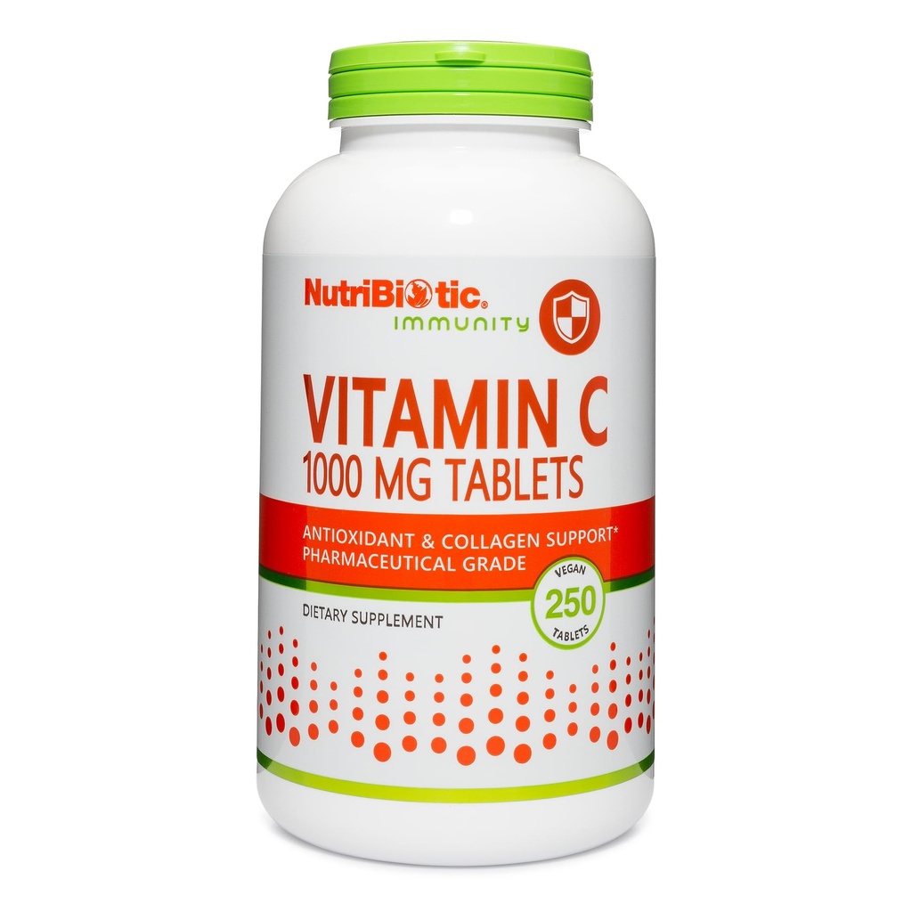 NutriBiotic - Vitamina C 1000 Mg, 250 Contar Tablas ← Inmune esencial " Colágeno antioxidante Apoyo Suplemento Silencio Farmacéutico Grado L-Ascorbic Acid ← Vegan, No GMO " Gluten Free