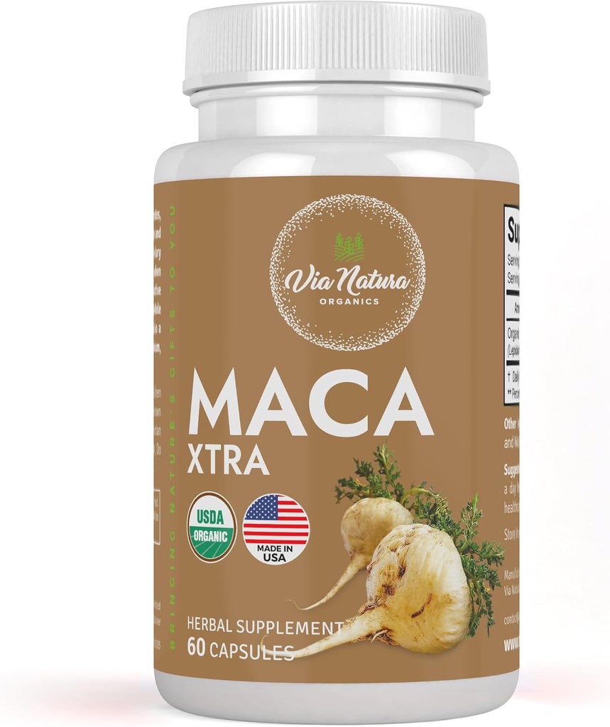 Maca Xtra Capsules 1000mg Silencio Orgánica Suplemento Herbal Silencio Fuente Natural de Aminoácidos Hierro & Magnesio