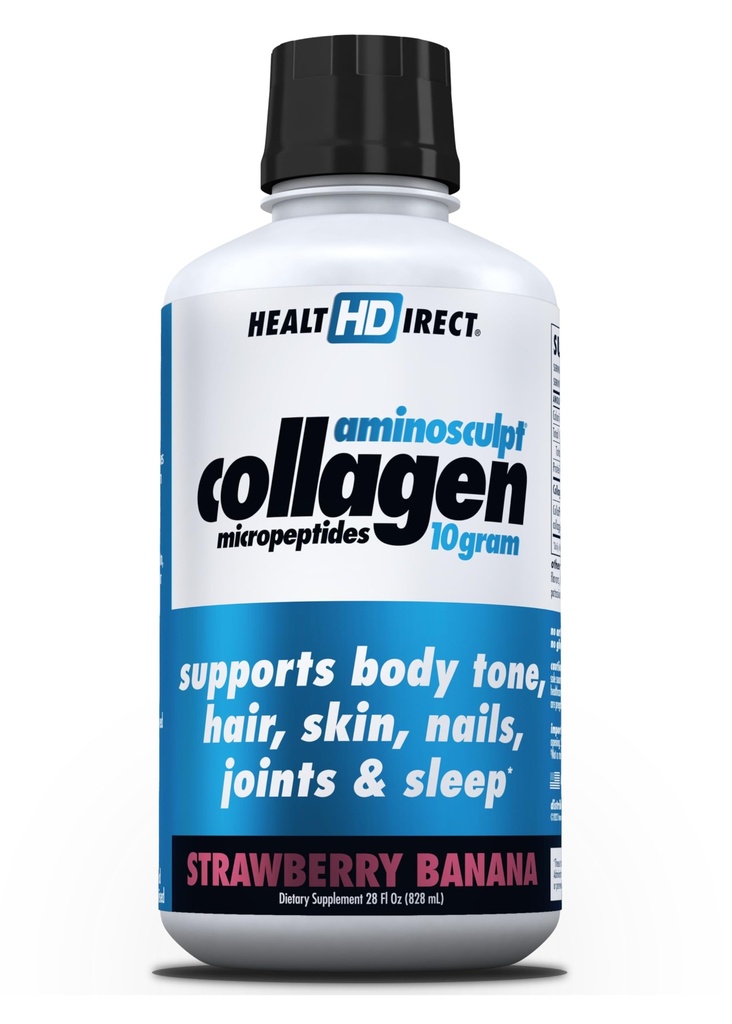 HEALTH DIRECT – AminoSculpt Liquid Collagen Micropeptides – 28 FL Oz – 28 Serviciones – 10 Gramos de Premium Medical-Grade Liquid Collagen for Women – Strawberry Banana