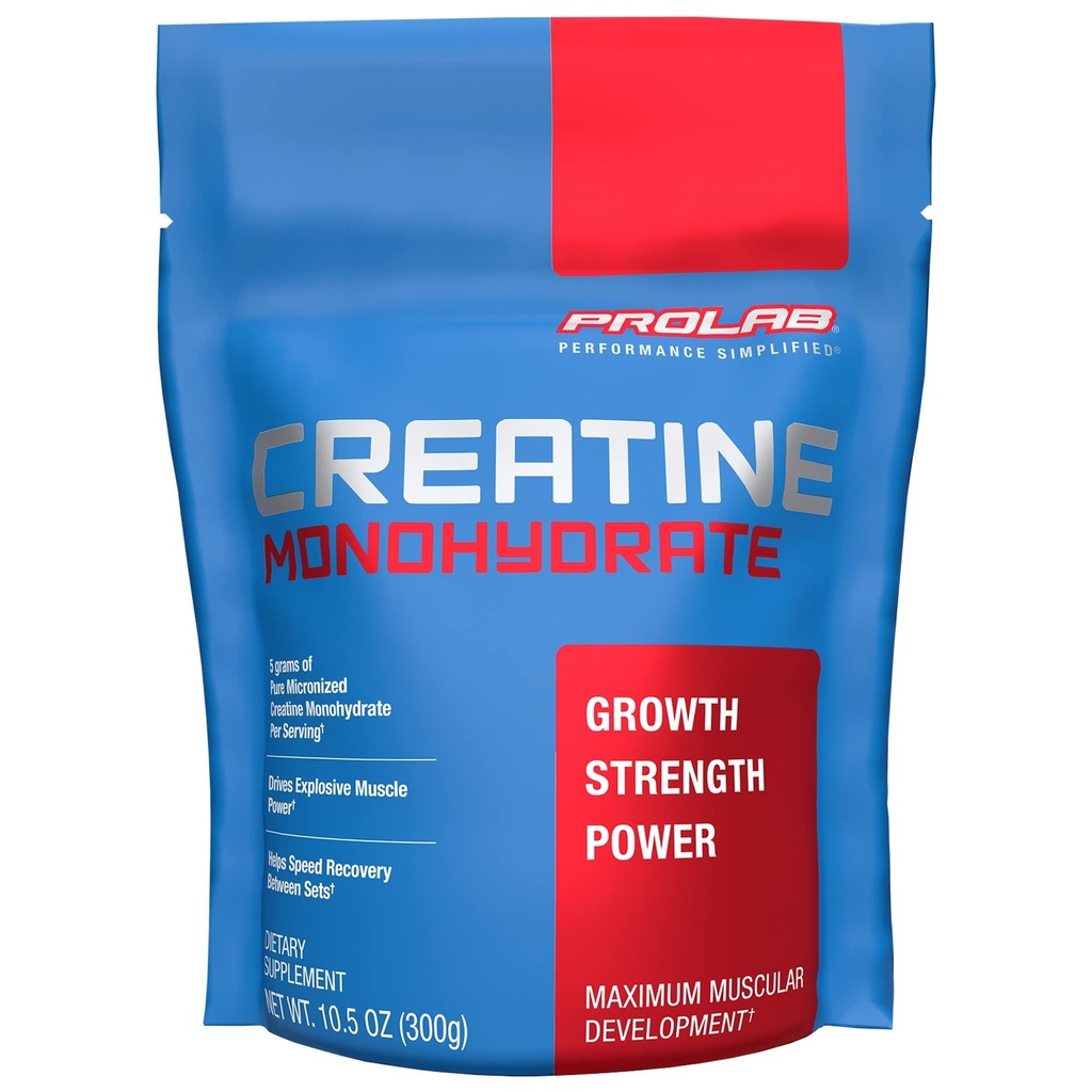 ProLab Nutrition Creatine Monohydrate Micronized Powder, 5G de Pure Creatine for Muscle Strength, Power & Endurance, Fast Absorbing, Unflavored, (300g) (60 Servings)