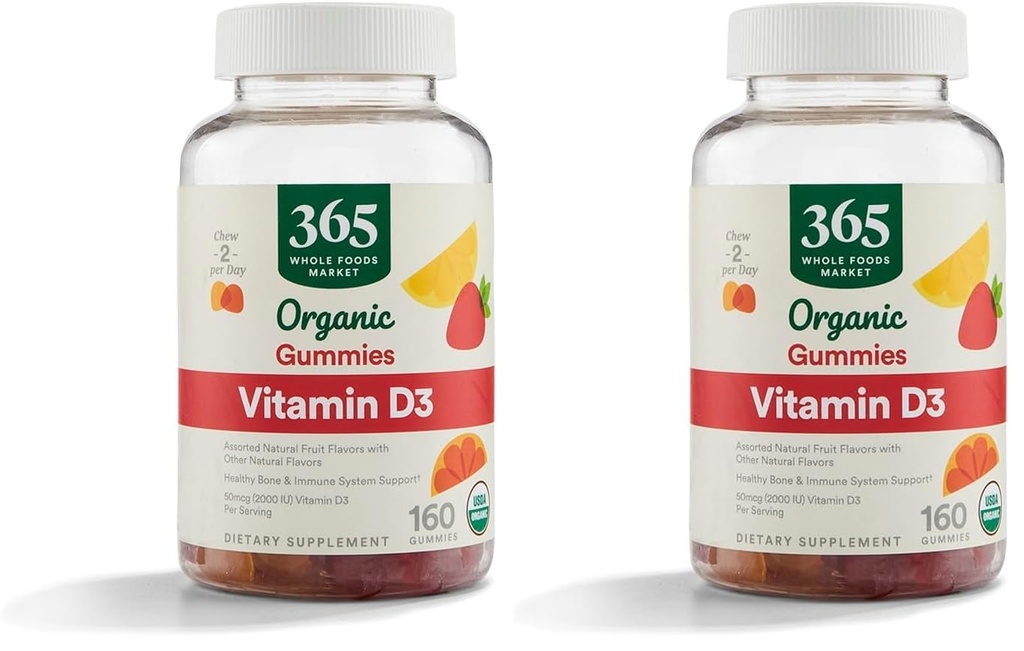 365 by Whole Foods Market, Organic Vitamin D3 Gummy, 160 Cuenta (Pack of 2)