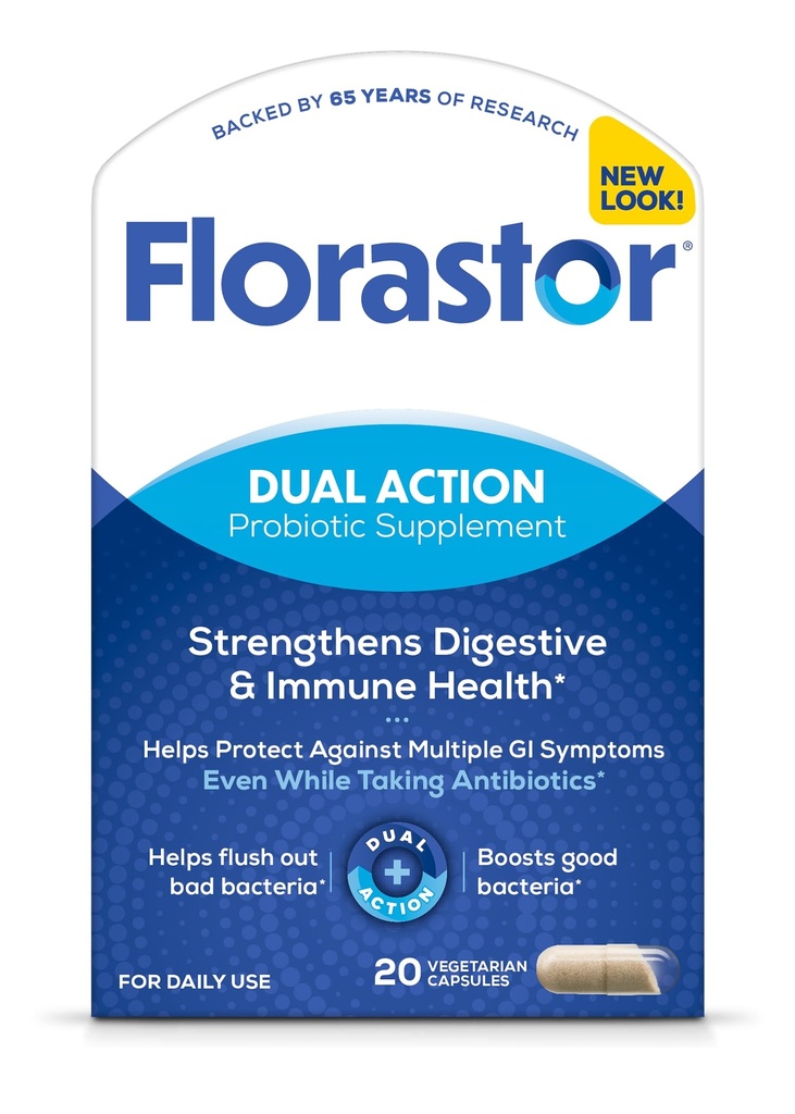 Florastor Probióticos para Salud Digestiva &amp; Inmuna, 20 cápsulas, Probióticos para Mujeres &amp; Hombres, 1 Probiótico Mundial, Flush Out Bad Bacteria " Boost The Good with Our Strain Saccharomyces boulardii