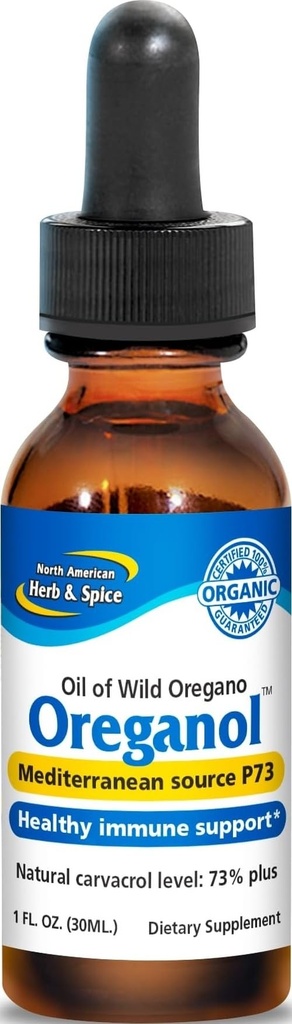 NORTH AMERICAN HERB " SPICE Oreganol - 1 fl. oz. - Aceite de orégano salvaje, orgánico - Fuente Mediterránea P73 - Non-GMO - 432 Servimientos