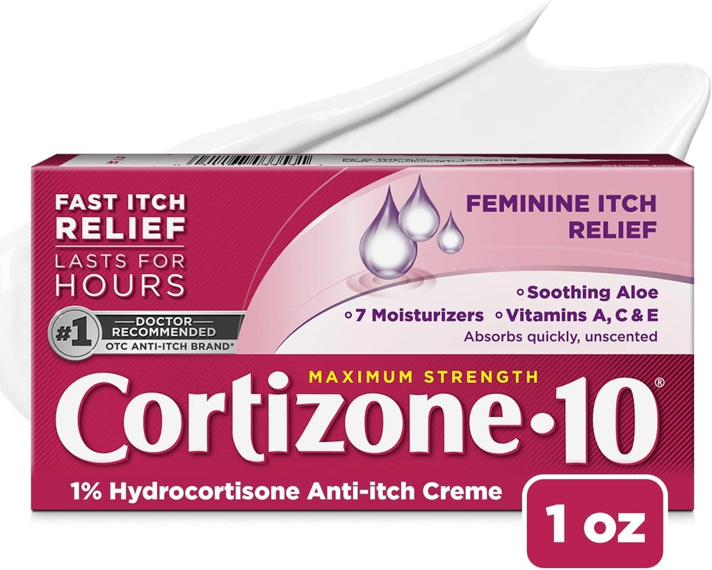 Cortizone 10 Crema de Itch Feminina de máxima fuerza, 1% Hidrocortisona, 1 oz.
