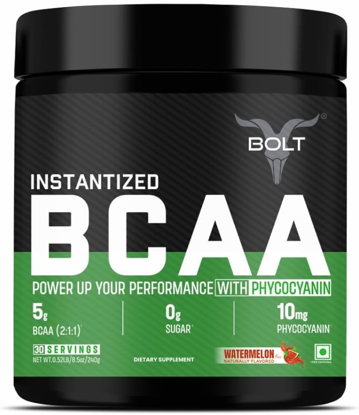 Bolt BCAA Powder, 2:1 Potent Formula-Leucine, Isoleucine, Valline, Suppots Muscle Recovery, Growth & Endurance,Watermelon Fizz, 30 Servings