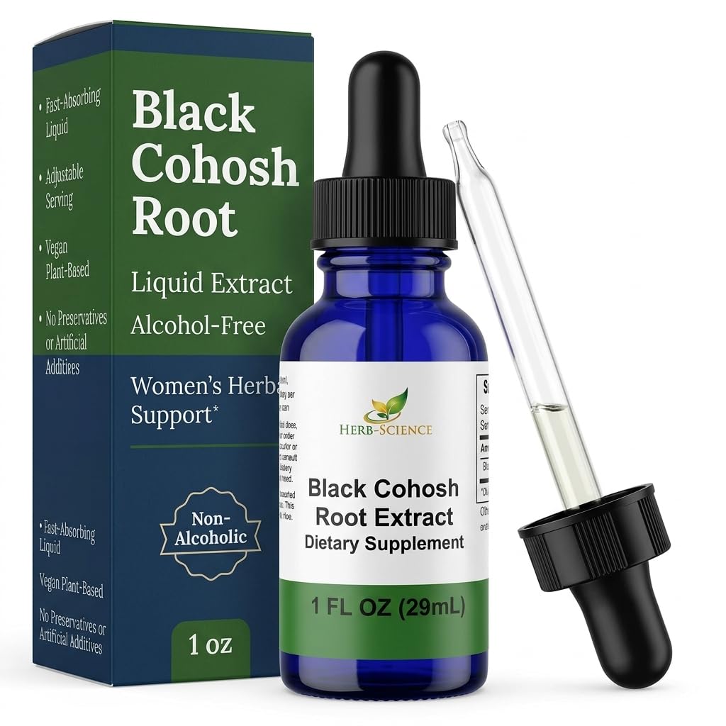 Root de Cohosh Negro – Soporta Alivio Menstrual, Alivio de la menopausia, Presión de sangre sana, Circulación – Extracto líquido libre de alcohol, 1 oz - Herb-Science