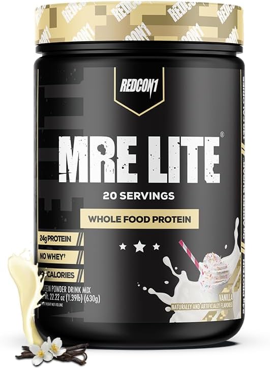 REDCON1 MRE Lite Whole Food Protein Powder, Vanilla - Reemplazamiento gratuito de baja carb ' Whey con bloques de proteína animal - Suplemento fácil de digerir Hecho con aceites MCT (20 piezas)