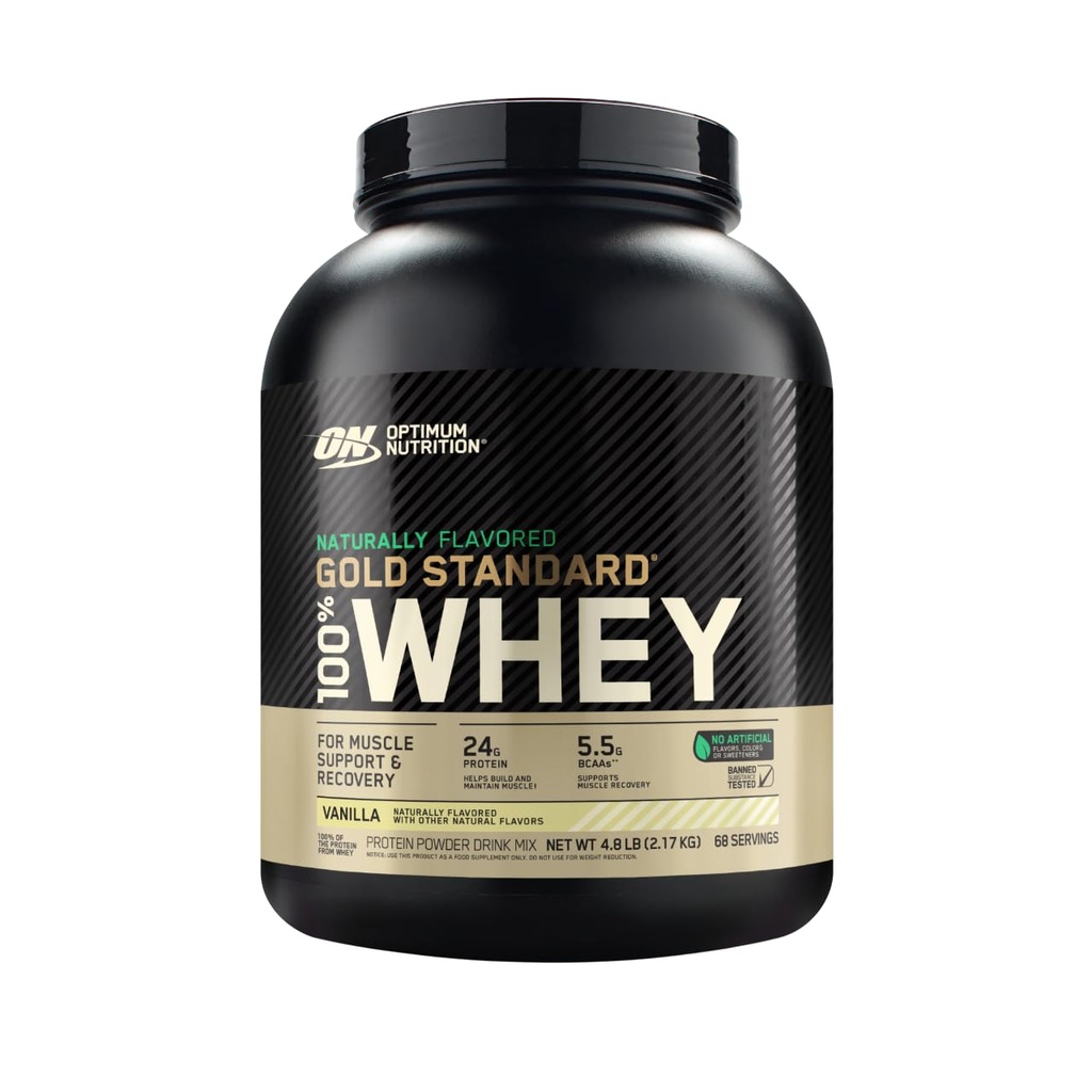 Optimum Nutrition Gold Standard 100% Whey Naturalmente Flavored Protein Powder 4.8 (Packaging May Vary), Vanilla, 76.8 Ounce