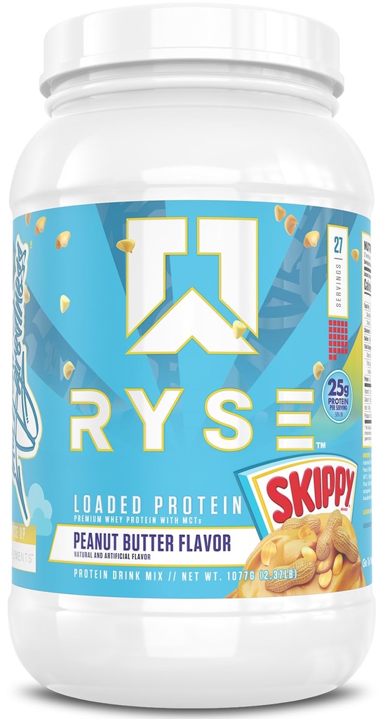 Polvo de proteína cargada RYSE - mantequilla de cacahuete espontáneo - 25g Whey Protein Isolate " Concentrate with Prebiotic Fiber " MCTs - Low Carb, Low Sugar, Digestive-Friendly - 27 Servings / 2 lb Tub