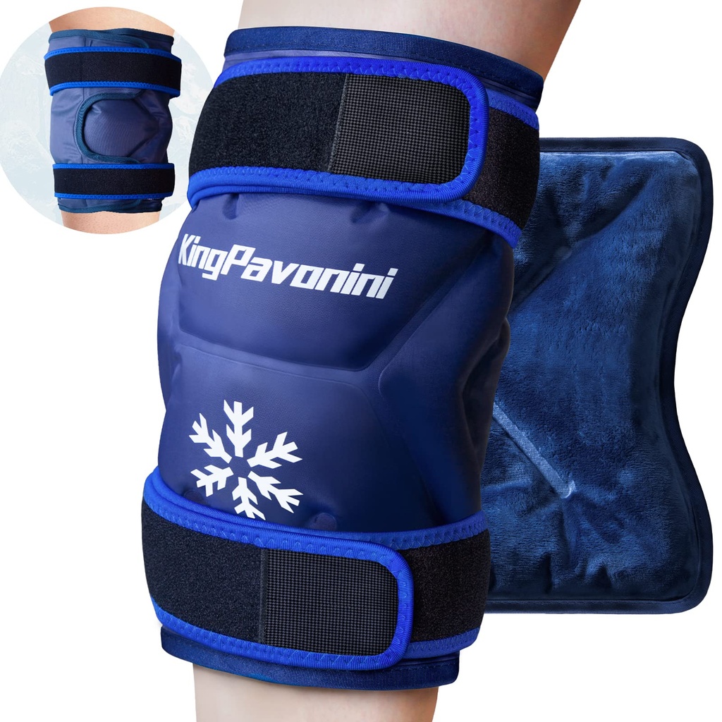 KingPavonini XXL Knee Ice Pack Wrap Alrededor de la rodilla entera después de la cirugía, Gran paquete de hielo de gel reutilizable para lesiones, alivio del dolor, hinchazón, lesiones deportivas, 1 paquete (lue)