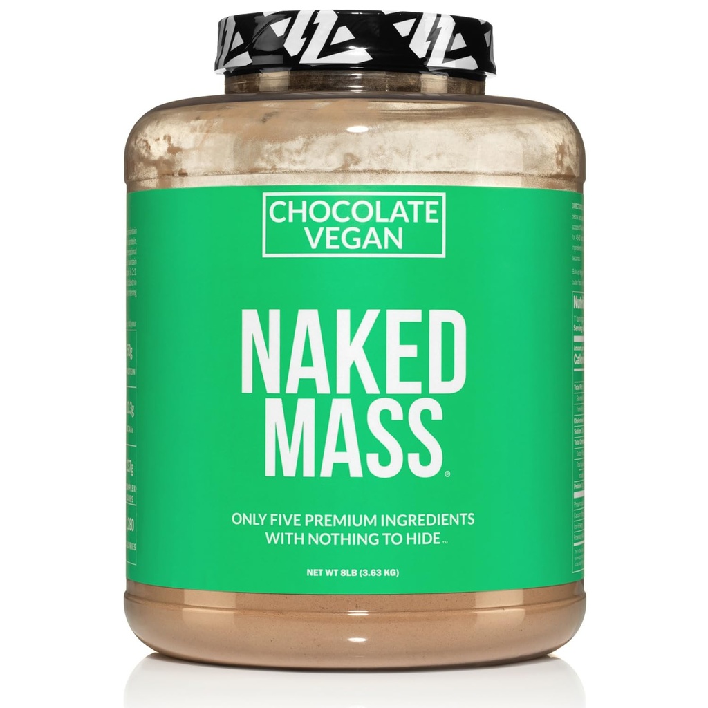 NAKED Vegan Mass - Chocolate Vegan Weight Gainer - 1.280 Calories, Non-GMO, Soy &amp; Gluten Gratis, No Artificial Ingredients - 8LB Bulk - 11 Servings