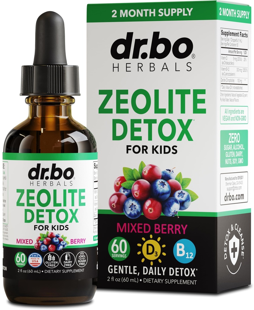 Zeolite Detox for Kids Liquid Drops - Advanced Clinoptilolite with Pure Vitamins B12 &amp; D - Kids Gentle Body Daily Cleanse Focus " Speech Extra Clinoptilolite Zeolite Drops Detox Cleanse Suplemento 2oz
