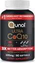 Qunol Ultra CoQ10 100mg Softgels- 3x Mejor Absorción, Antioxidante para la producción de energía de la salud del corazón, Coenzyme Q10 Vitaminas y Suplementos, 3 Month Supply, 90 Cuenta