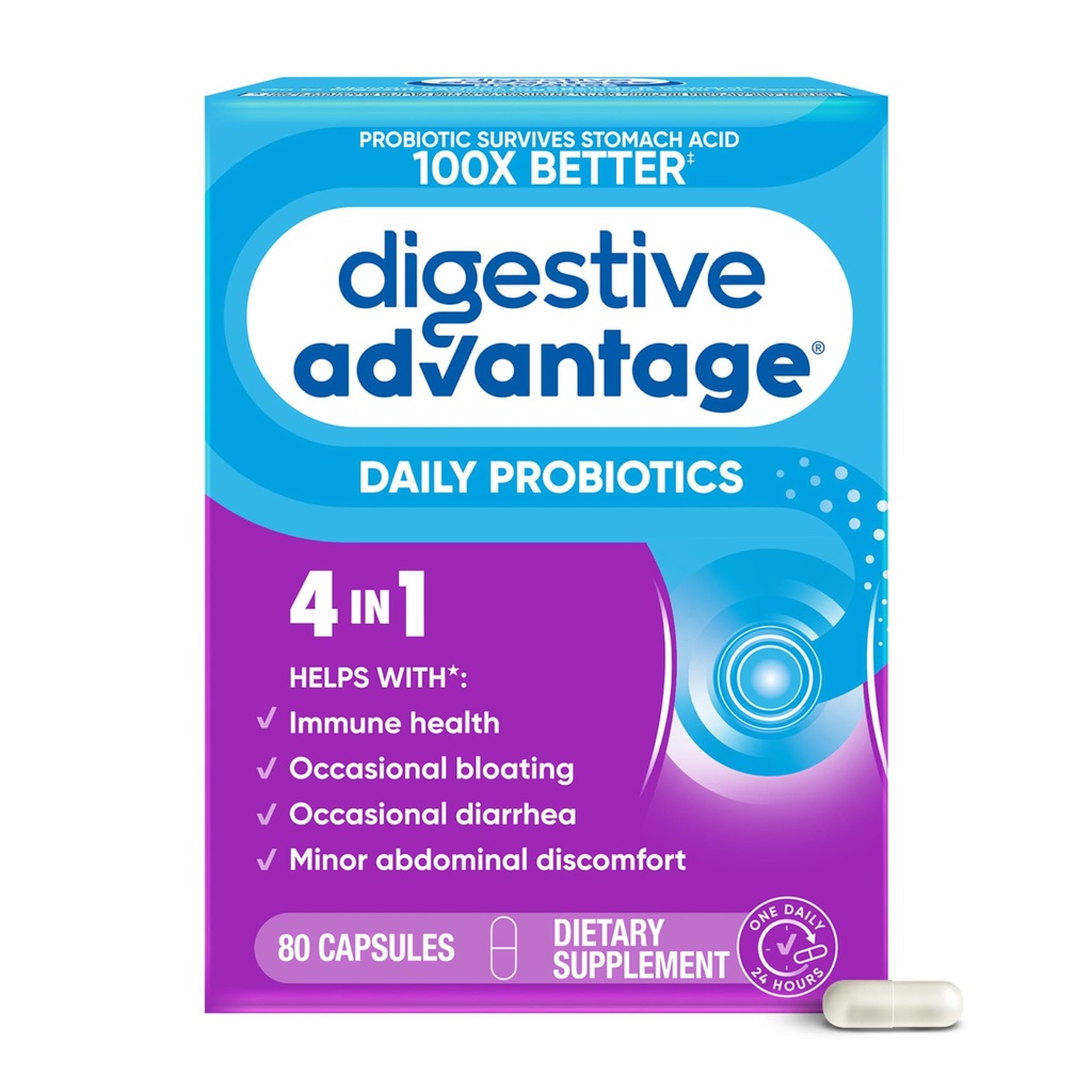 Beneficios Digestivos Probióticos para la Salud Digestiva, Probióticos Diarios para Mujeres Hombres, Apoyo Gut Health, Bloating ocasional & Diarrea, Discomfort Minor Abdominal, & Immune Support, 80ct Capsules
