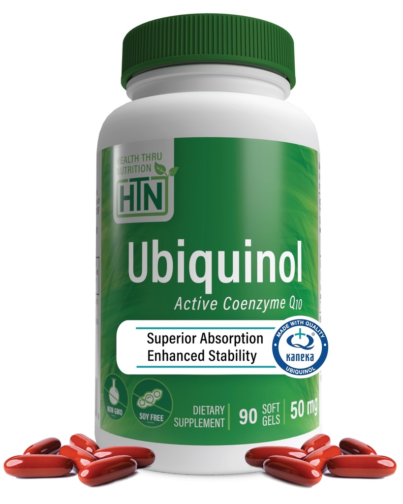 Health Thru Nutrition Ubiquinol 50mg 90 Softgels as Kaneka QH Reduced CoQ-10 | Stabilized - 3rd Party Tested | Enhanced Bioavailability | Cardiovascular & Mitochondria Function Support | Non-GMO