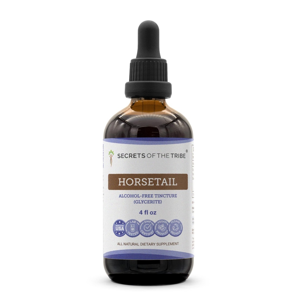 Secretos de la Triba Piezas Tintura Extracto sin alcohol, Caballo (Equisetum arvense) Herb seco 4 OZ