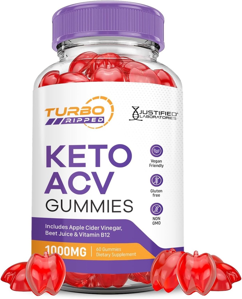 Laboratorios Justificados Turbo Ripped Keto ACV Gummies Advanced Formula 1000MG Turbo Ripped Keto Gummies Apple Sider Vinegar Fórmulada con Pomegranate Beet Juice Powder B12 Vegan No GMO 60 Gummys