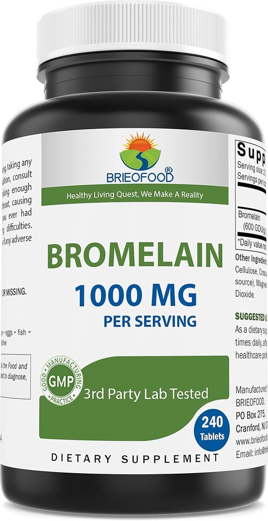 Brieofood Bromelain 1000mg por Serving 240 Tablets - Proteolytic Digestive Enzyme - Supports Healthy Digestion, Joint Health, Nutrient Absorption