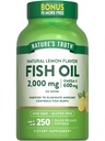 La verdad de la naturaleza Fish Oil 2000 mg tención 600 mg Omega 3  250 Softgels ← Natural Lemon Flavor ← Non-GMO y Gluten Free Supplement