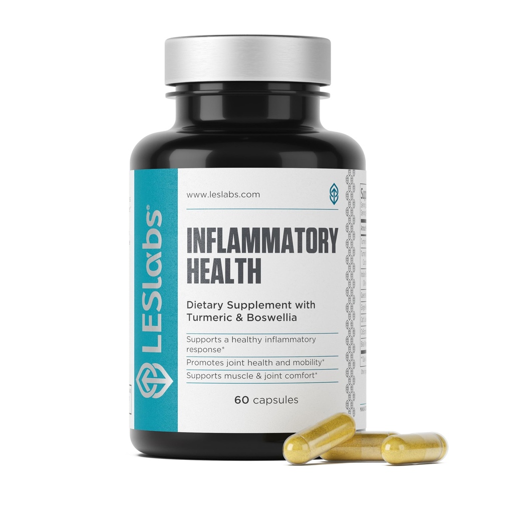LES Labs Inflammatory Health – Joint Support, Muscle Function & Relaxation, Mobility– Turmeric, Boswellia, Quercetin, Ginger & CoQ10 – Non-GMO Supplement – 60 Capsules
