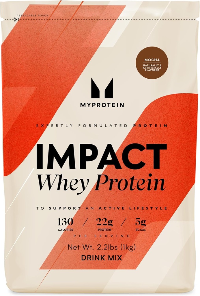 Myprotein Impact Whey Protein Powder, 2.2 Lbs (31 Servings) Mocha, 22g Protein & 5g BCAA Por Serving, Shake for Superior Performance