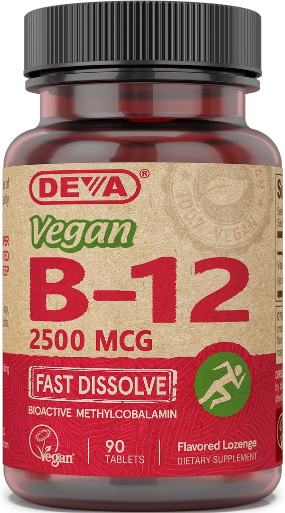 Deva Vitaminas Veganas B-12, Alta Potencia 2500 mcg B12, Dissolve rápido, sublingual, 90 Tabletas (Pack of 3)