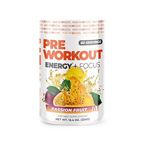 Acerca del tiempo Pre Workout Energy + Focus, Passion Fruit ← 60mg Caffeine from Green Tea, Natural Flavors, No Jitters or Crashes, No Stim, Gluten Free, Sugar Free, 60 Servings