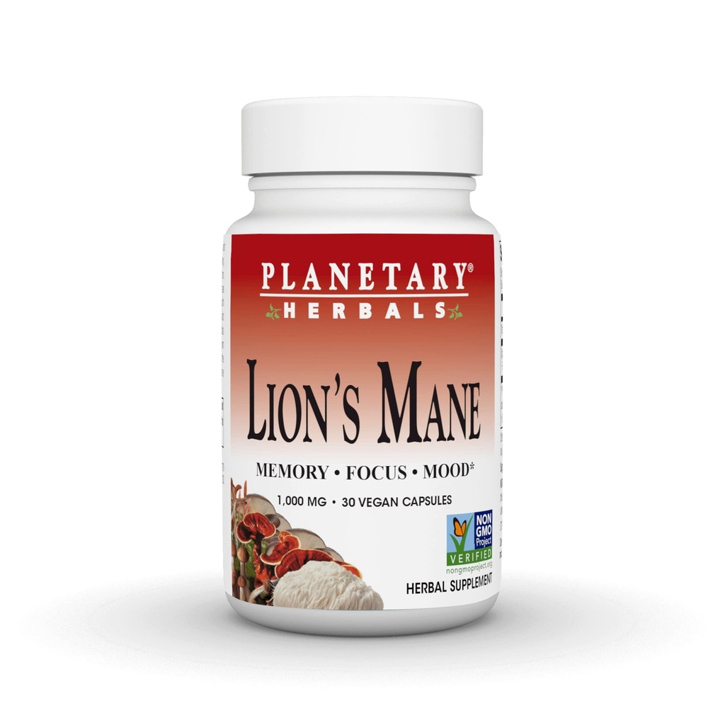 Planetario Herbals Lion's Mane, for Memory, Focus, and Mood*, 1,000 mg - 30 cápsulas Vegan