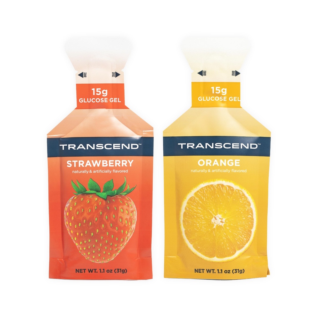 Transcend Foods Strawberry + Orange Gels (1.1 oz, Pack of 24) Fast-Acting Carb Gel Strawberry y Orange Flavor – Caffeine Free, Gluten Free