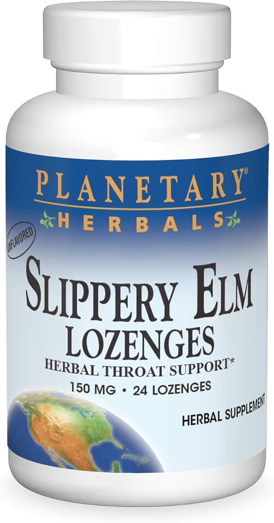 Herbals planetarios resbaladizos Elm Lozenges, Herbal Throat Support, 24 Lozenge
