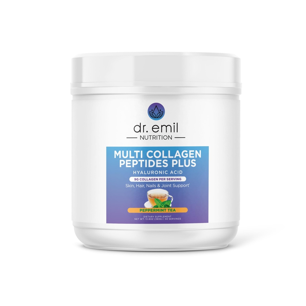 DR. EMIL NUTRITION Multi Collagen Peptides Plus - Peppermint Tea Flavor  9g Collagen + Hyaluronic Acid ANTE Skin, Hair, Nails & Joint Support latitud Paleo & Keto-Friendly, Non-GMO, 390g
