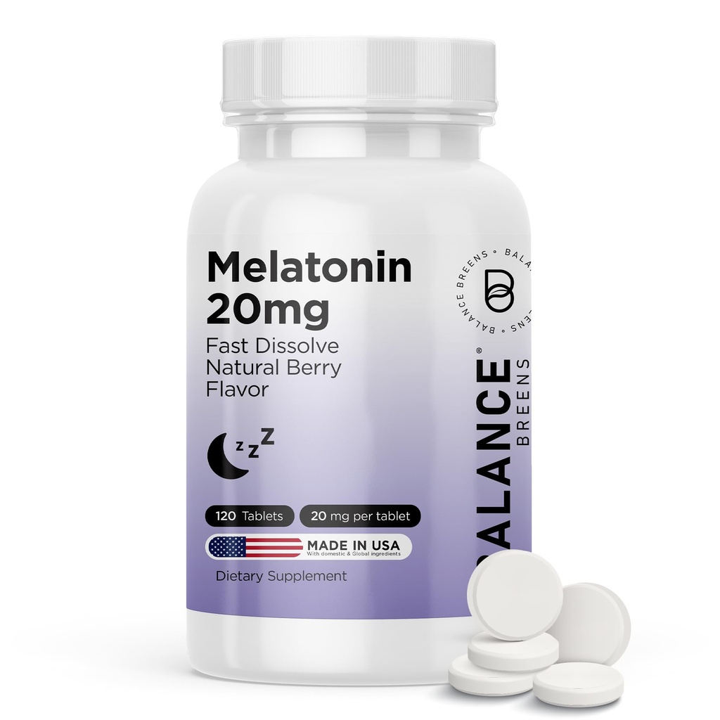 Balancebreens Melatonin 20mg Tablas rápidas de disuelve - Alta potencia, Actuación rápida, Asistencia para el sueño natural – Ayudas para el sueño para adultos – Fórmula libre de drogas, Fórmula libre de drogas – 120 pastillas para dormir