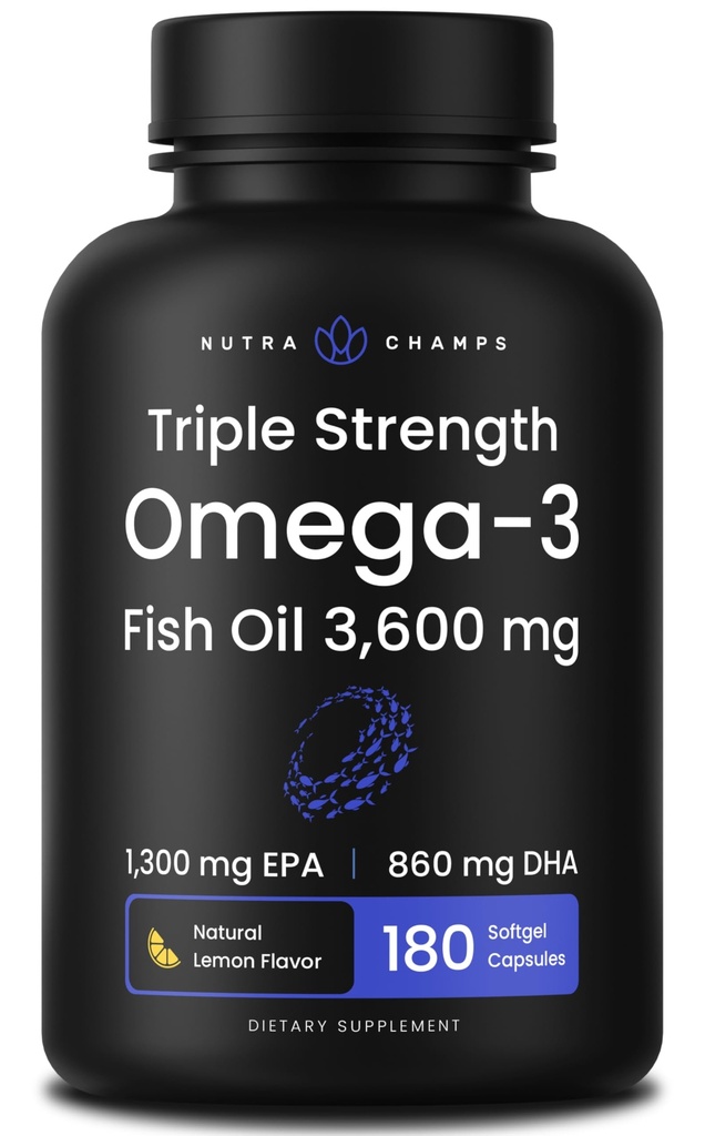 Triple Fuerza Omega 3 Fish Oil 3600 mg TENIDO EPA & DHA TEN 180 Softgels TENIDO Burpless Fish Oil Suplemento, Wild Caught TEN Durante 2100mg Omega-3 Fatty Acids Suplementos TEN Natural Lemon Flavor Omegas 3 Píldoras