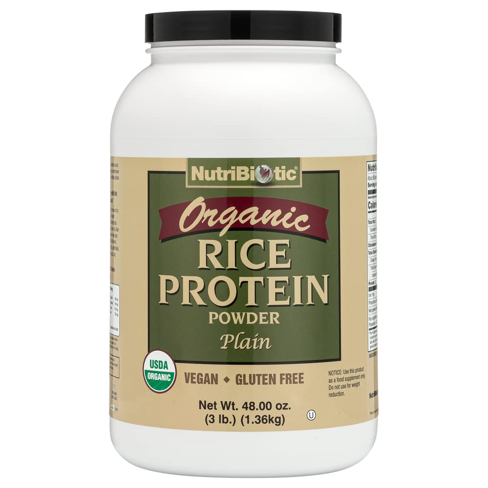 NutriBiotic Certified Organic Rice Protein Plain, 3 Pound ← Bajo Carbohydrate Vegan Protein Powder ← Raw, Certified Kosher & Keto Friendly  Made without Chemicals, GMOs & Gluten Silencio fácil de digerir