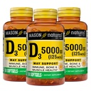 MASON NATURAL Vitamina D3 125 mcg (5000 UI) - Apoya la salud general, fortalece los huesos y los músculos, de Fish Liver Oil, 50 Softgels (Pack of 3)