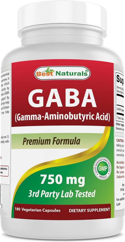 Best Naturals Suplemento GABA 750mg 180 Veggie Capsules, Naturals Sleep Aid