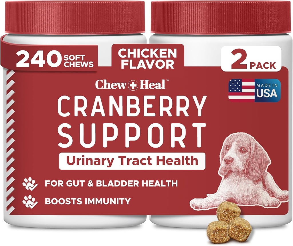 Tratamiento de la UTI de perros Suplemento de arándano para perros, 240 cerdas suaves - Natural Urinary Tract Infection Apoyo y Control de la vejiga saludable – Hecho con Echinacea y vitamina C (2 paquetes de 120)