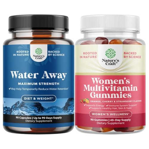 Bundle of Water Away Pills - Suplemento de retención fluida con el extracto de hoja de dandelión para el alivio de la hinchazón de pies y piernas y las manías multivitamínicas para adultos Energía &amp; Inmunidad