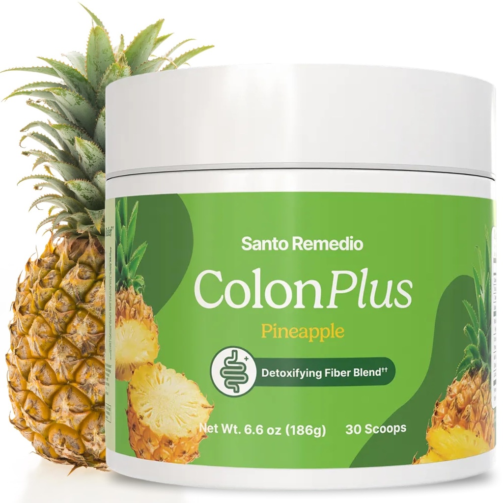 Santo Remedio Colon Plus, Colon Cleanser, Dietary Psyllium Husk Fiber and Probiotics Supplement, 30 Servings, Pineapple Flavor